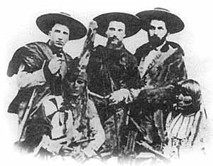 Bernard Seligman, Zadoc Staab, Lehman Spiegelberg and Kiowa Indians circa 1870. Photo courtesy of the Museum of New Mexico, negative #7890